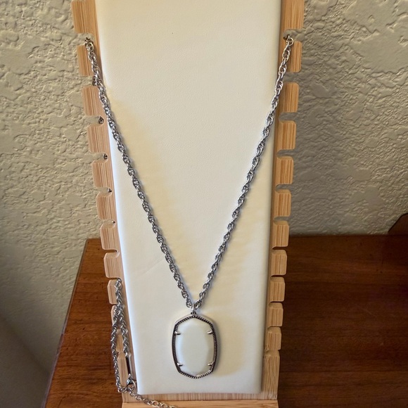 EUC Kendra Scott Rae Necklace: Silver Long Necklace with White Stone Pendant - Picture 7 of 14
